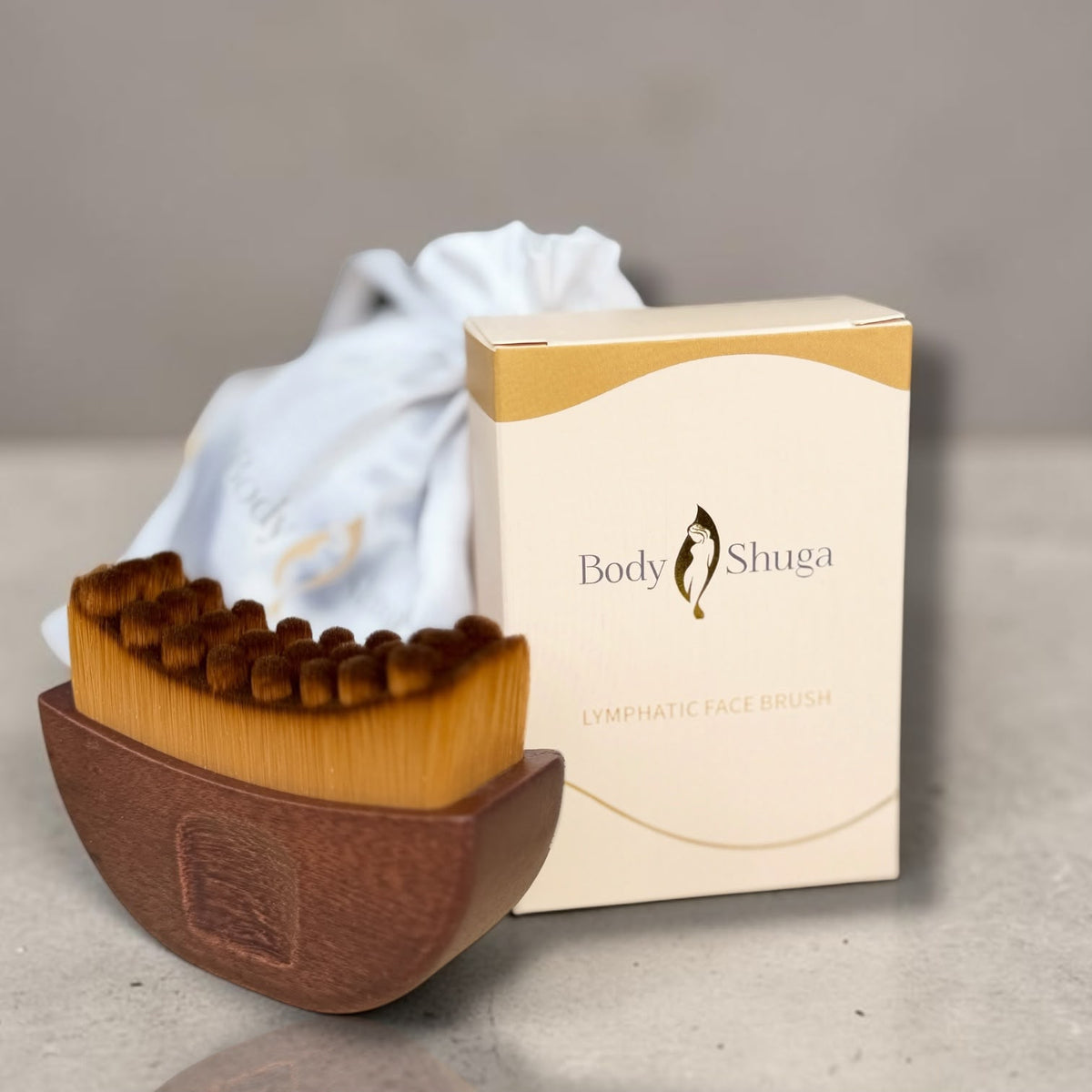 Ergonomic Lymphatic Contour Face Brush - Wood Handle Facial Massage & Dry Brushing Tool