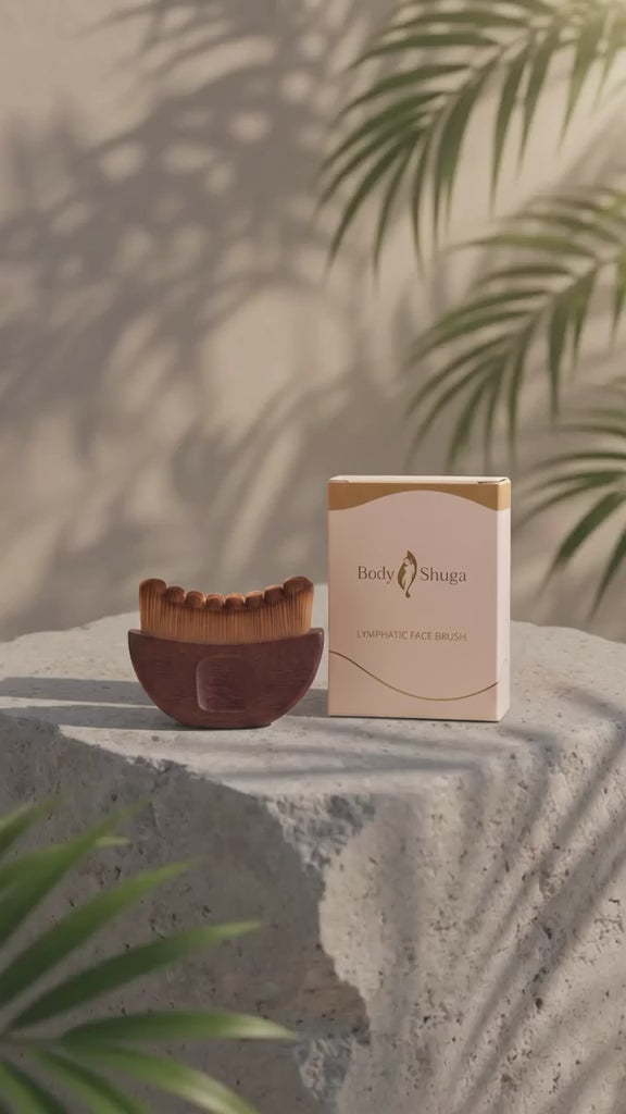 Ergonomic Lymphatic Contour Face Brush - Wood Handle Facial Massage & Dry Brushing Tool